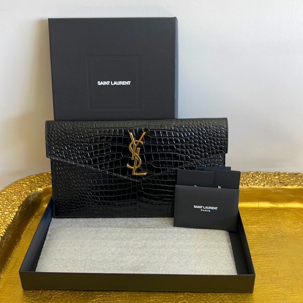YSL Pouch Crocodile Embossed